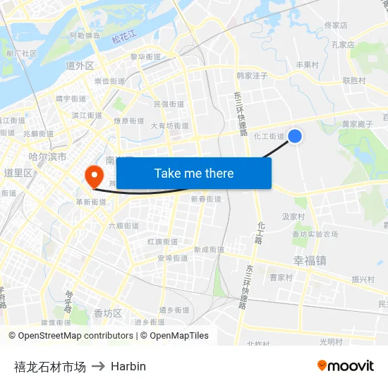 Xilong Stone Market to Harbin map
