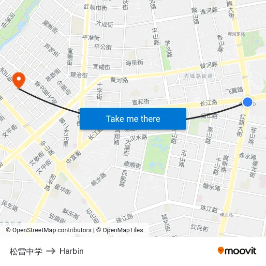 Songlei Middle School to Harbin map