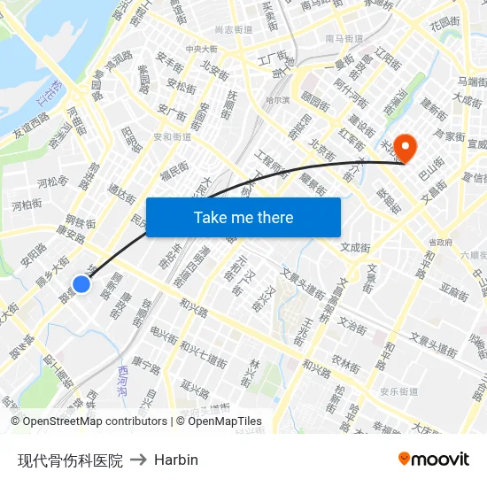 Modern Orthopedic Hospital to Harbin map