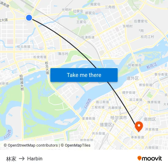 Hayashike to Harbin map