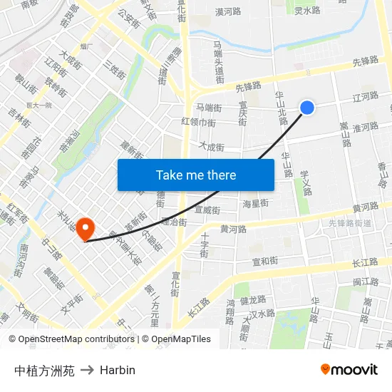 Zhongzhi Fangzhou Garden to Harbin map
