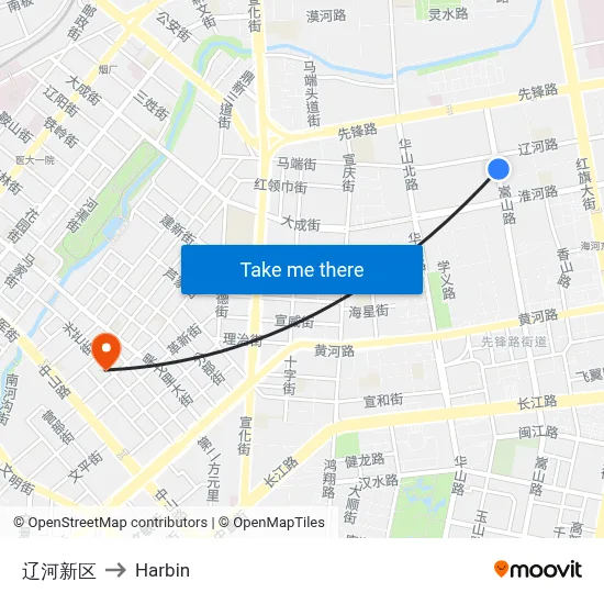 Liaohe New District to Harbin map