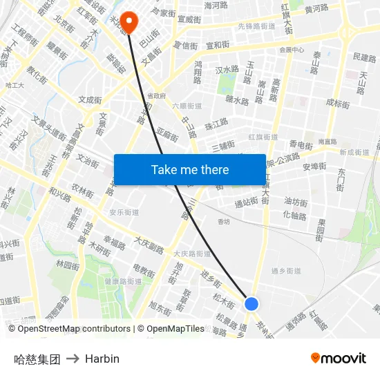 Hachi Group to Harbin map
