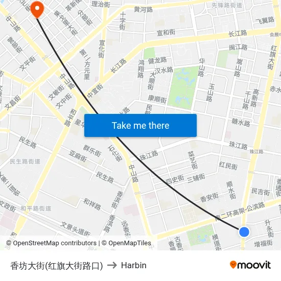 Xiangfang Street (Hongqi Street) to Harbin map