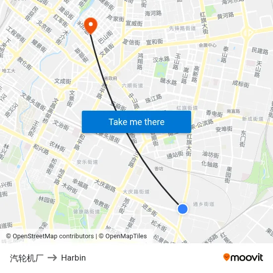 Turbine Factory to Harbin map
