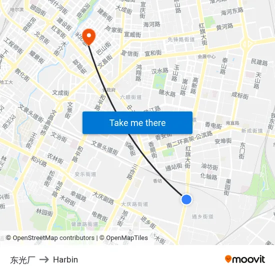 Dongguang Factory to Harbin map