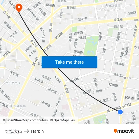 Hongqi Street to Harbin map