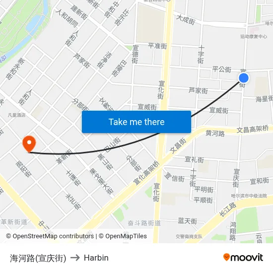 Haihe Road (Xuanqing Street) to Harbin map