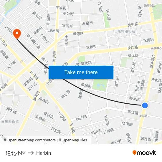 Jianbei Residential Area to Harbin map