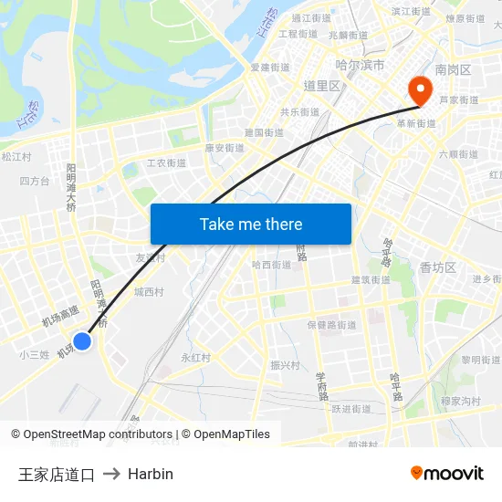 Wangjia Crossing to Harbin map