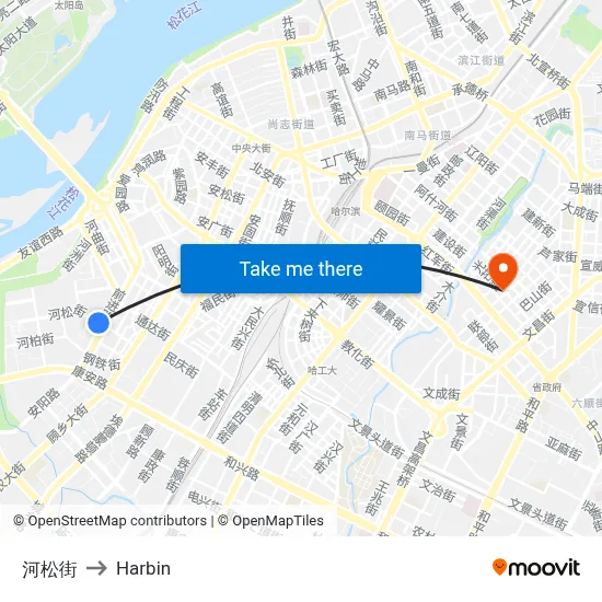 Hesong Street to Harbin map