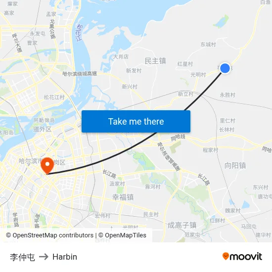 Lizhong Village to Harbin map