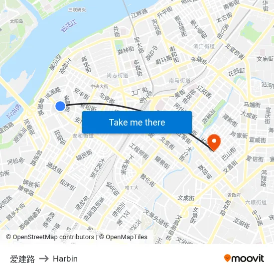 Aijian Road to Harbin map