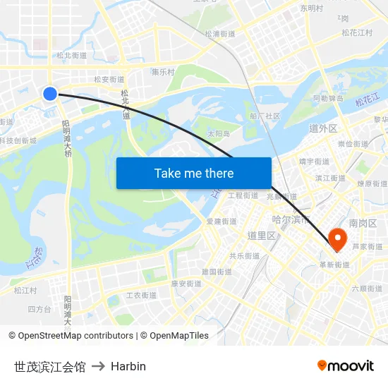 Shimao Binjiang Club to Harbin map