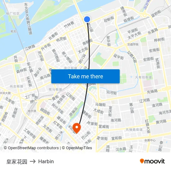 Royal Garden to Harbin map