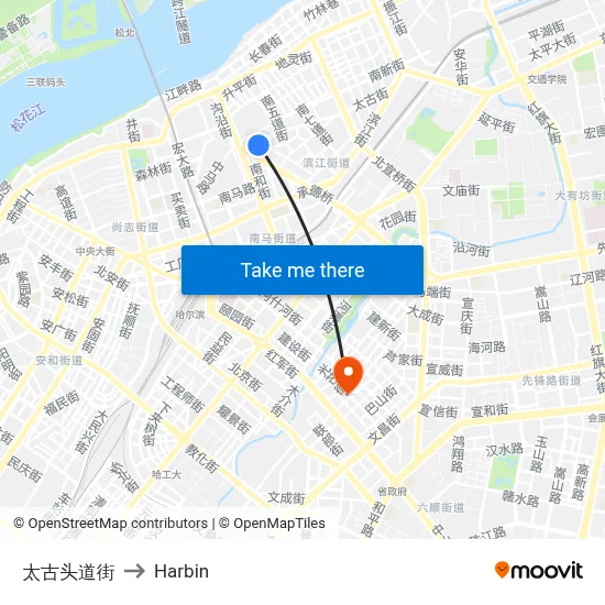 Taigu 1st Street to Harbin map