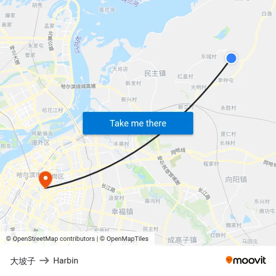 Dapozi to Harbin map