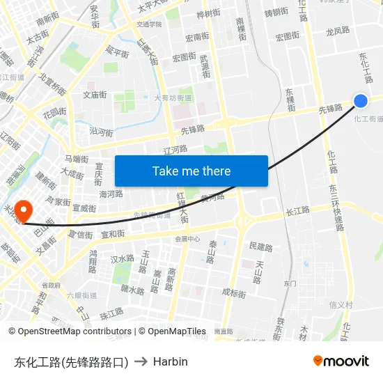 Donghuagong Road (Xianfeng Road Intersection) to Harbin map