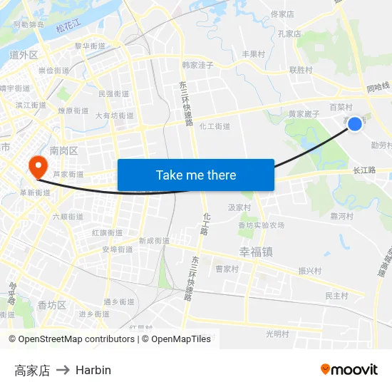 Gao Family Store to Harbin map