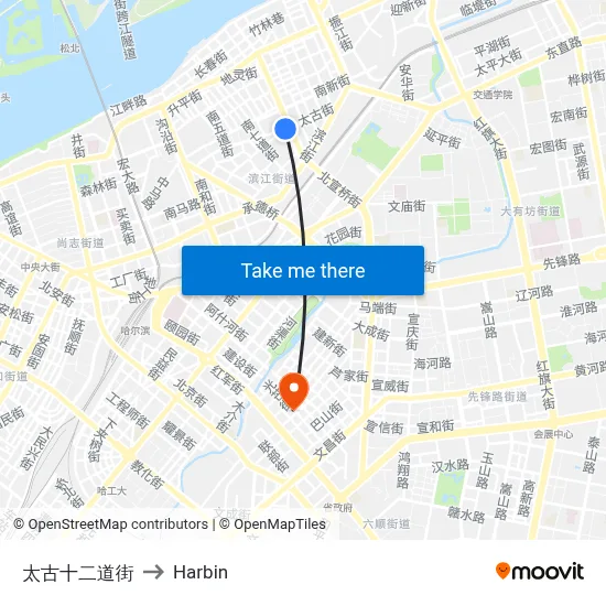 Taigu 12th Street to Harbin map