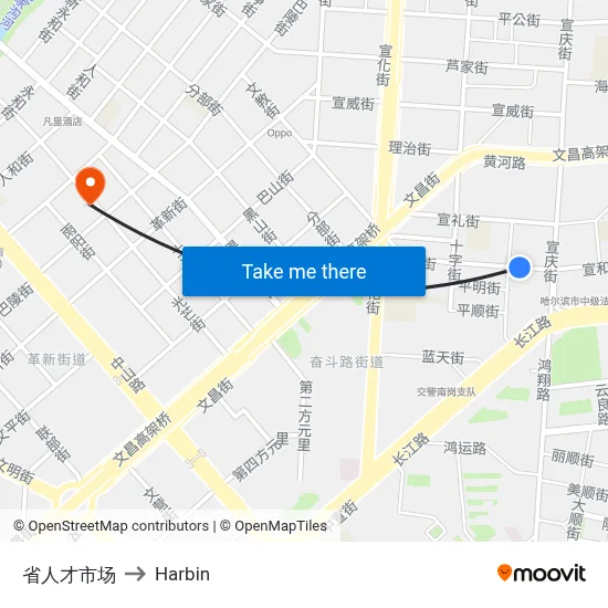Provincial Talent Market to Harbin map