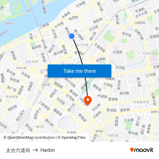 Taigu 6th Street to Harbin map