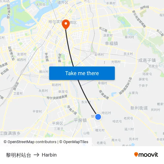 Liming Village Station to Harbin map