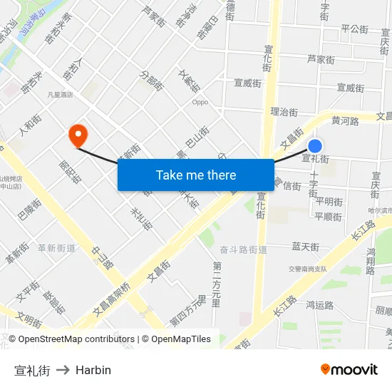 Xuanli Street to Harbin map