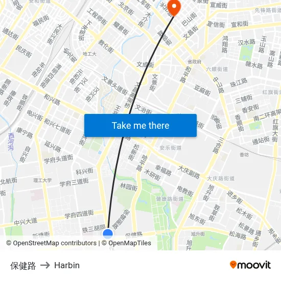 Bao Jian Road to Harbin map