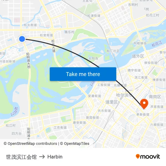 Shimao Binjiang Club to Harbin map