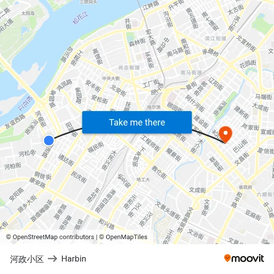 Hezheng Residential Area to Harbin map