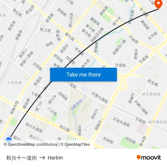Hexing 11th Street to Harbin map