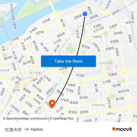 Hongqi Street to Harbin map