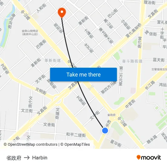 Provincial Government to Harbin map