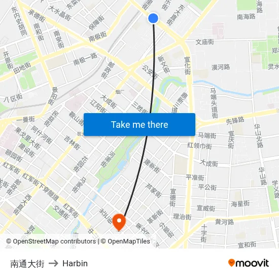 Nantong Street to Harbin map
