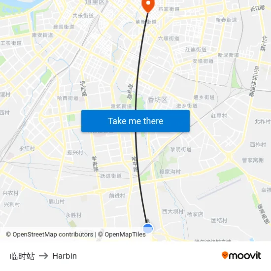 Temporary Station to Harbin map