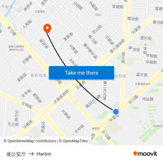 Provincial Public Security Department to Harbin map