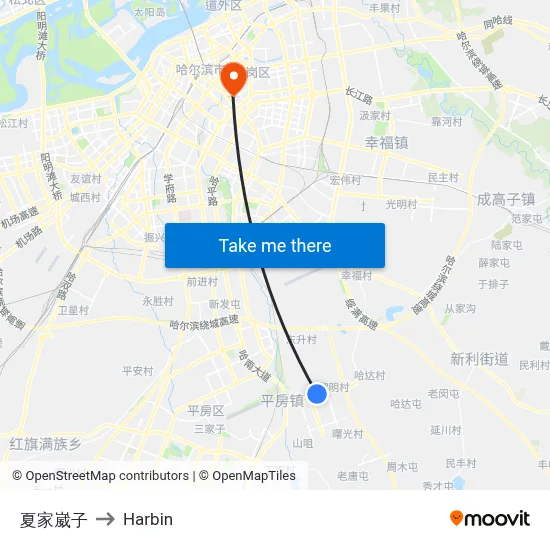 Xia Jiawaizi to Harbin map