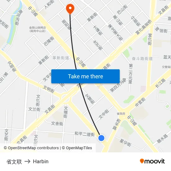 Provincial Writers Association to Harbin map