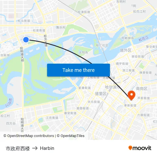 Government West Building to Harbin map