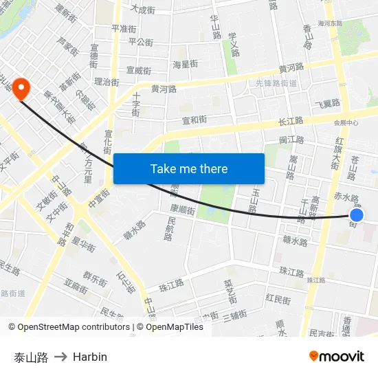 Taishan Road to Harbin map
