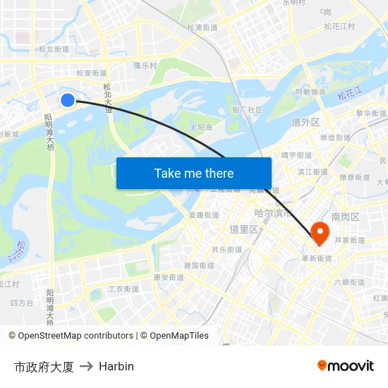 City Government Building to Harbin map