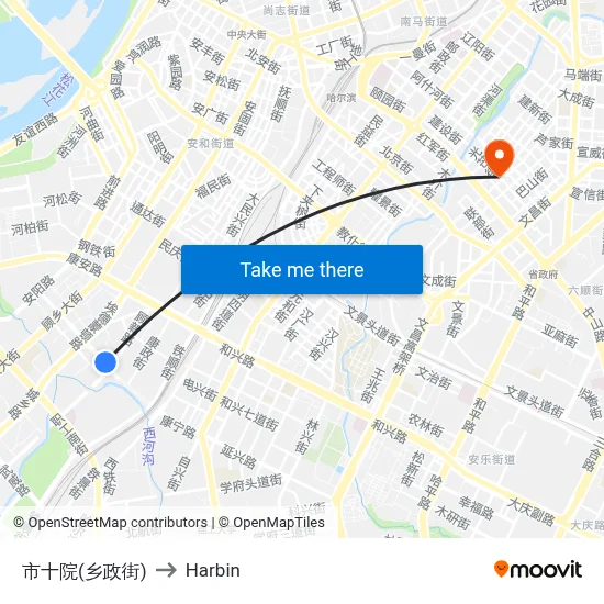 City Tenth Hospital (Xiangzheng Street) to Harbin map