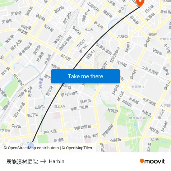 Chenneng Xishu Court to Harbin map