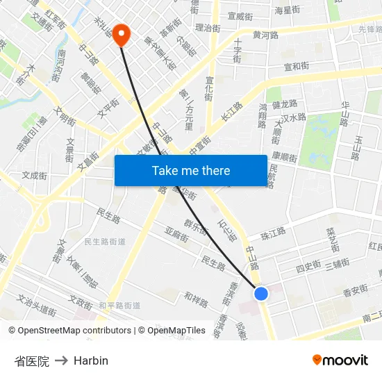 Provincial Hospital to Harbin map