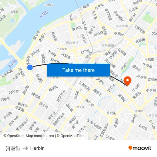 Hezhou Street to Harbin map