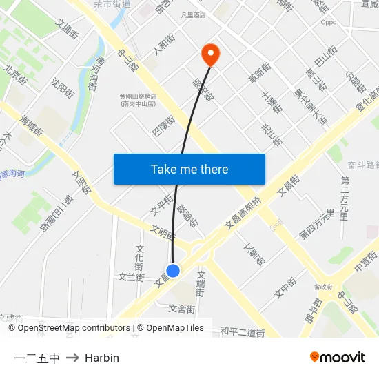 No. 125 Middle School to Harbin map