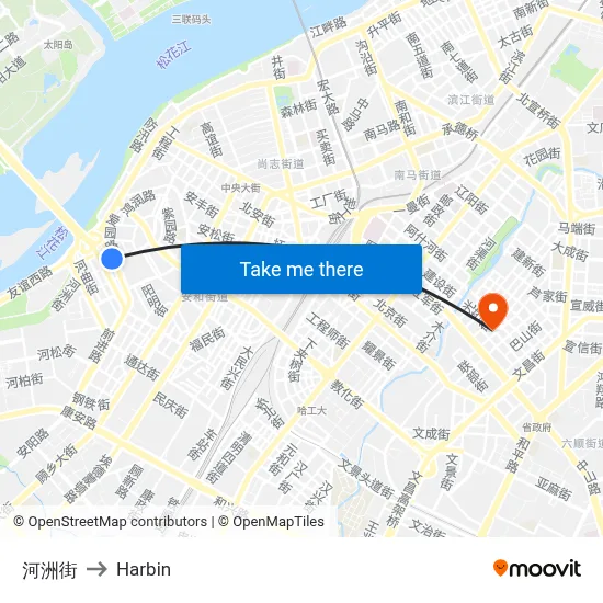 Hezhou Street to Harbin map