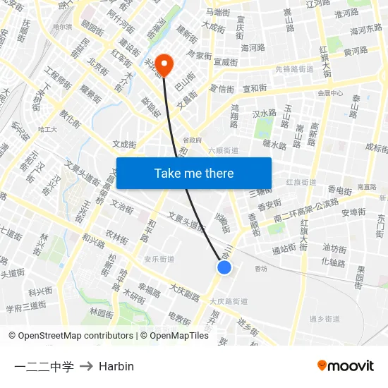 122 Middle School to Harbin map