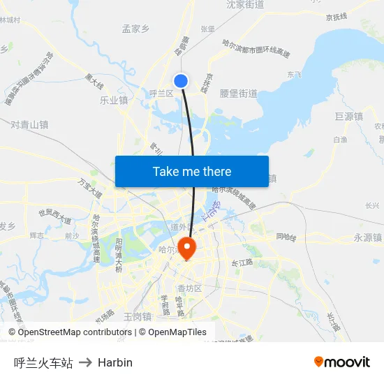 Hulan Railway Station to Harbin map